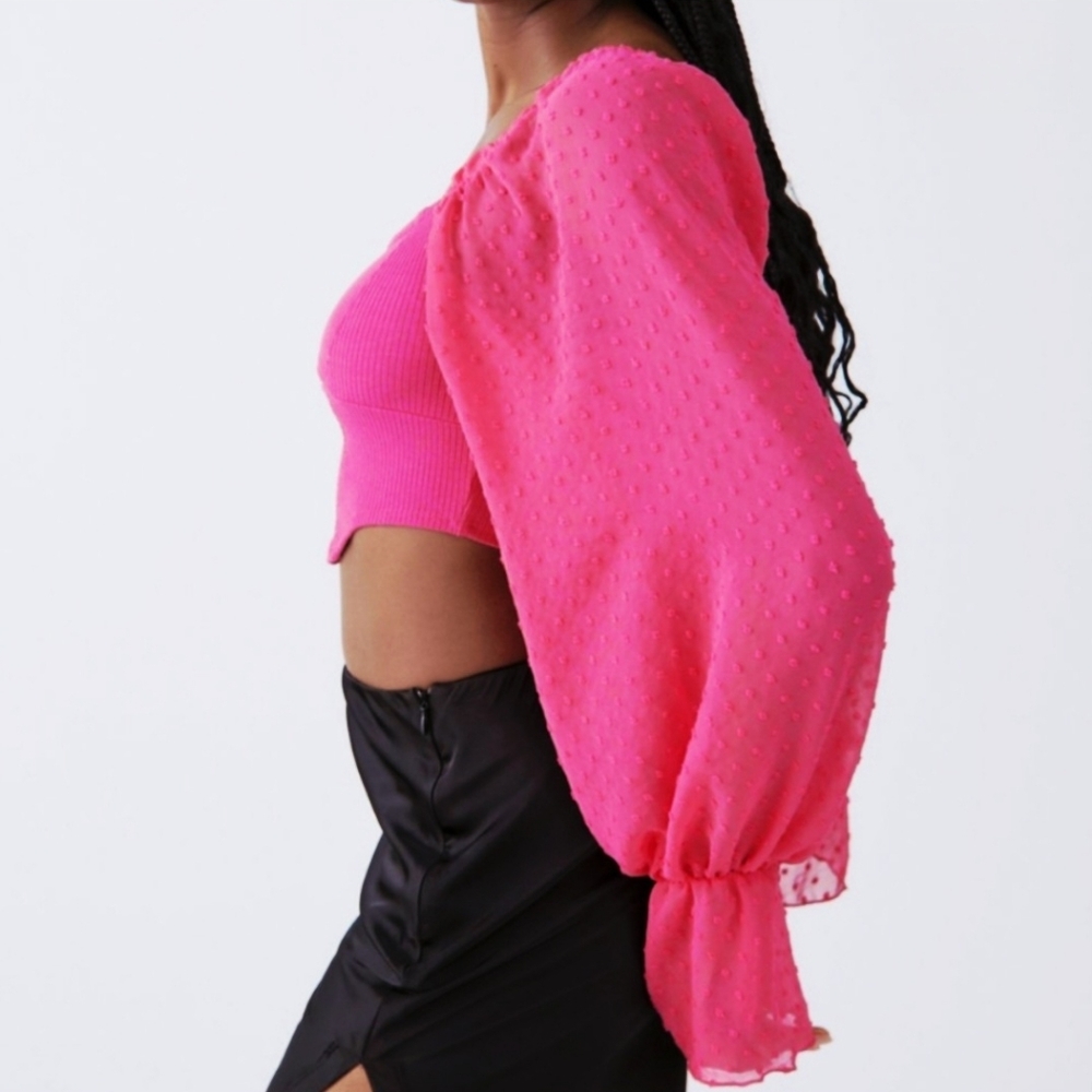 Urban Outfitters Mirabel Crop Cut Out Top Sheer Puff Sleeve Swiss Dot XXXL 3X
